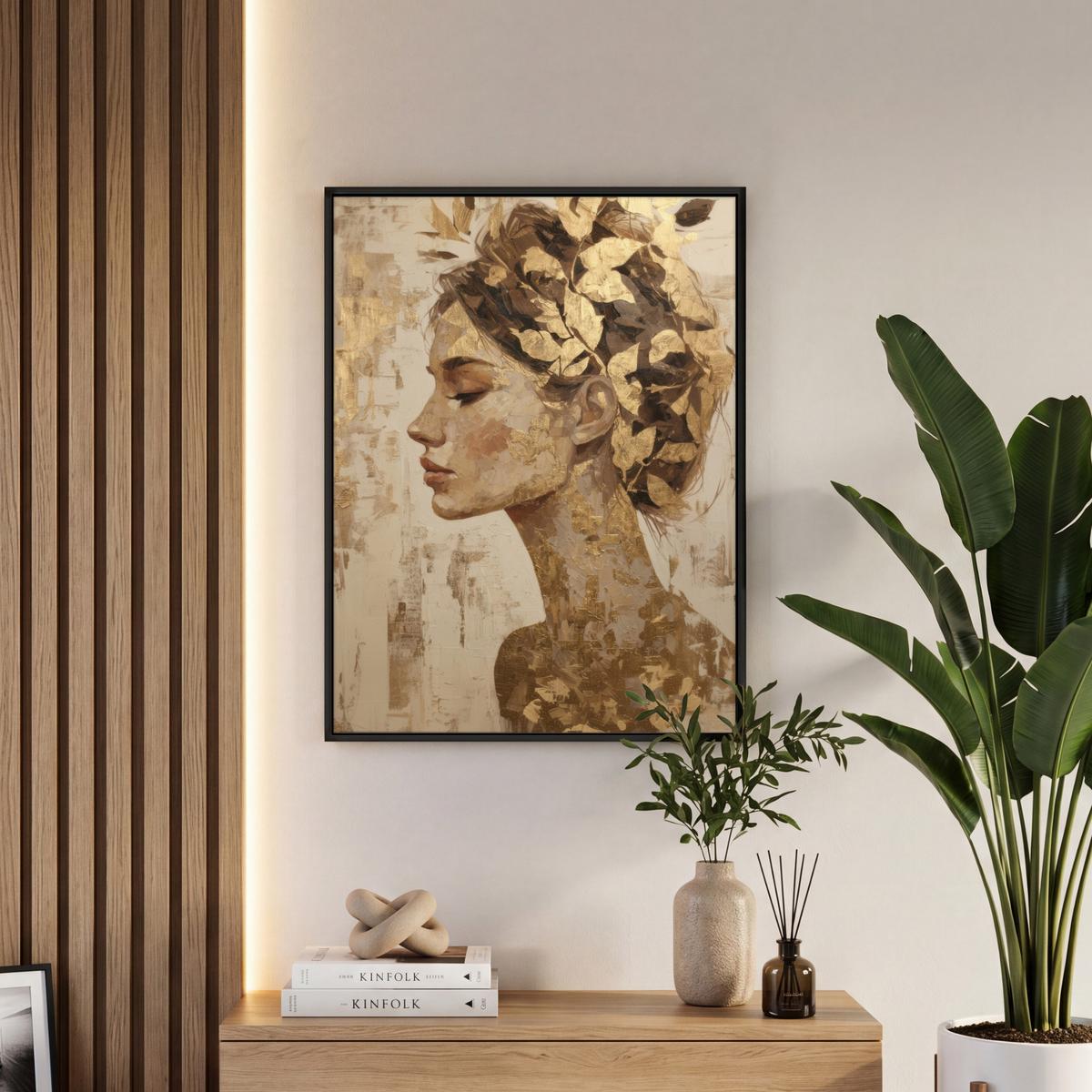 LEINWAND Bilder mit Rahmen - Frau - Gold - Abstrakt - Textur - 50x70 - Goldfarben, Textil (50/70cm) - MuchoWow