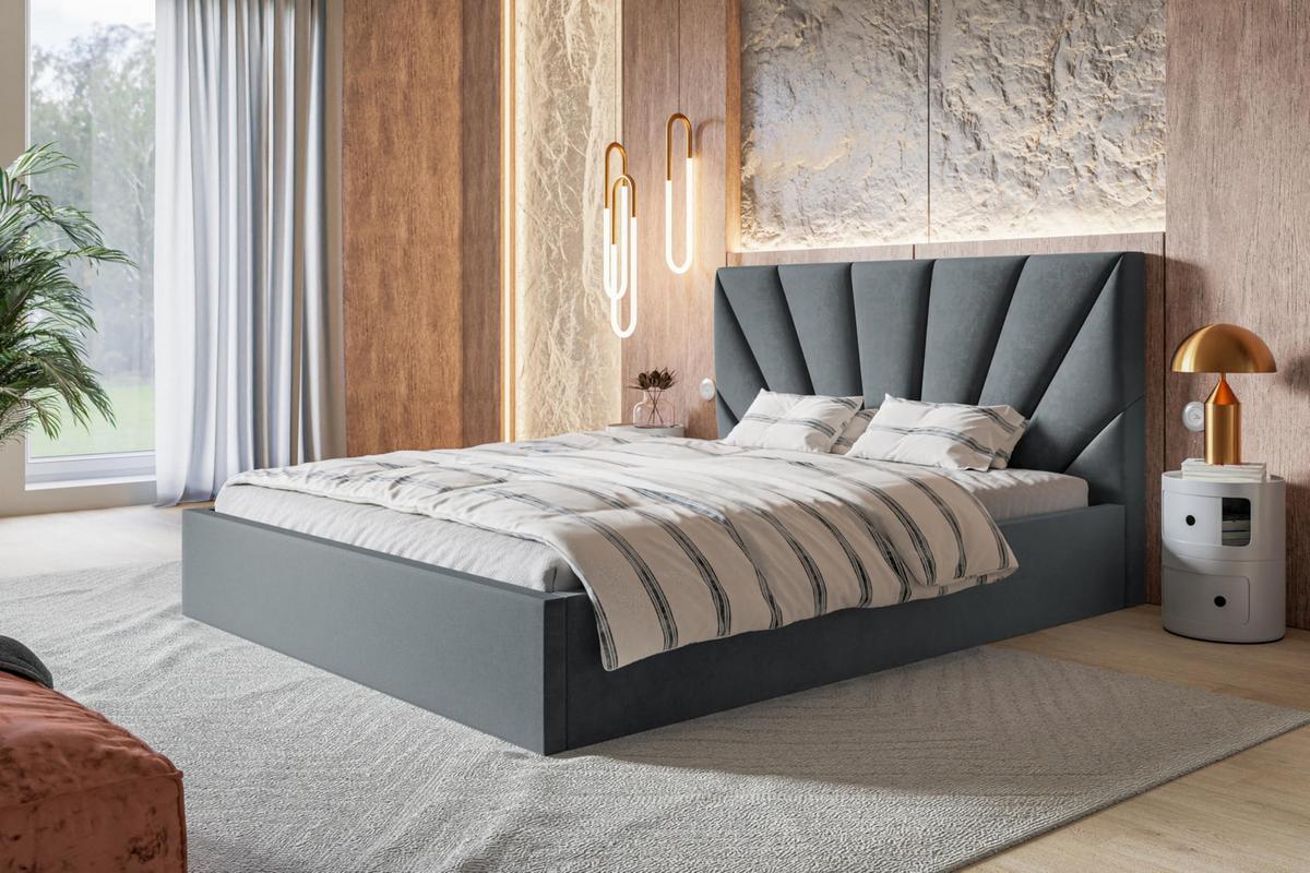BETT 140x200 - Polsterbett mit Bettkasten und Metallrahmen - Modern Betten - Glatter Kronos-Stoff - Kollektion Denver, Dunkelgrau - Dunkelgrau, Holz/Textil (140/200cm) - Alpi-Möbel