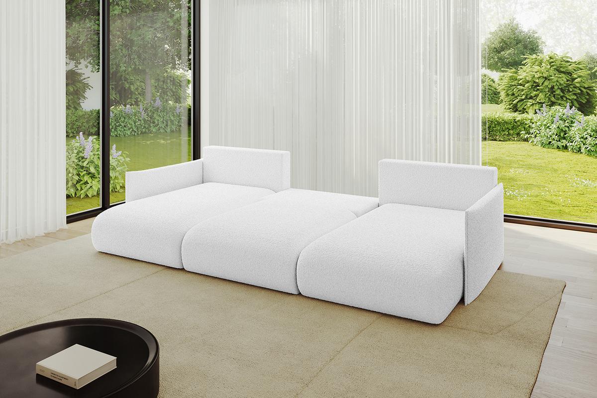 WOHNLANDSCHAFT mit Schlaffunktion und Bettkasten ONESK-U 317x177x72 Weiß Bouclé - Weiß, Holzwerkstoff/Kunststoff (317/72/177cm) - ALTDECOR