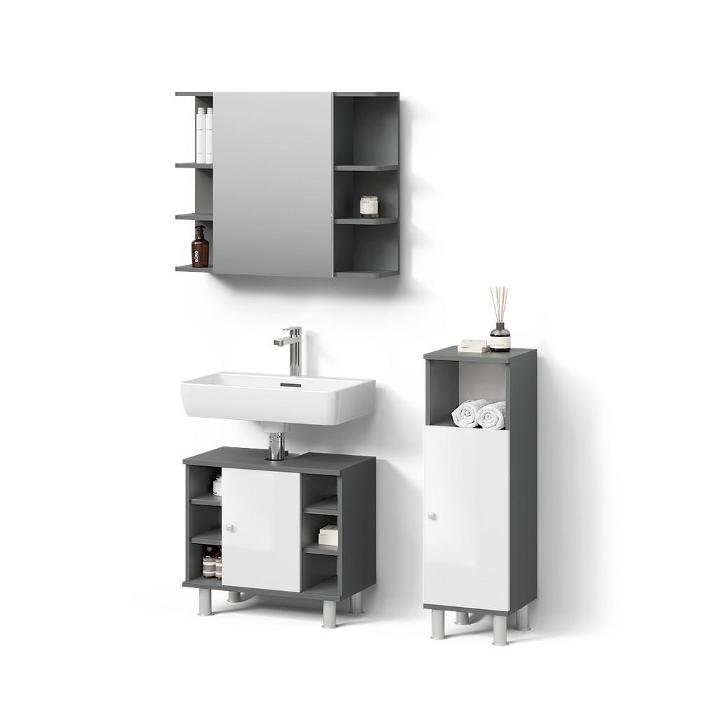BADMÖBEL-SET Fucino Anthrazit 3 Teile, mit Midischrank - Anthrazit, Holzwerkstoff (80/64/21cm) - Livinity®