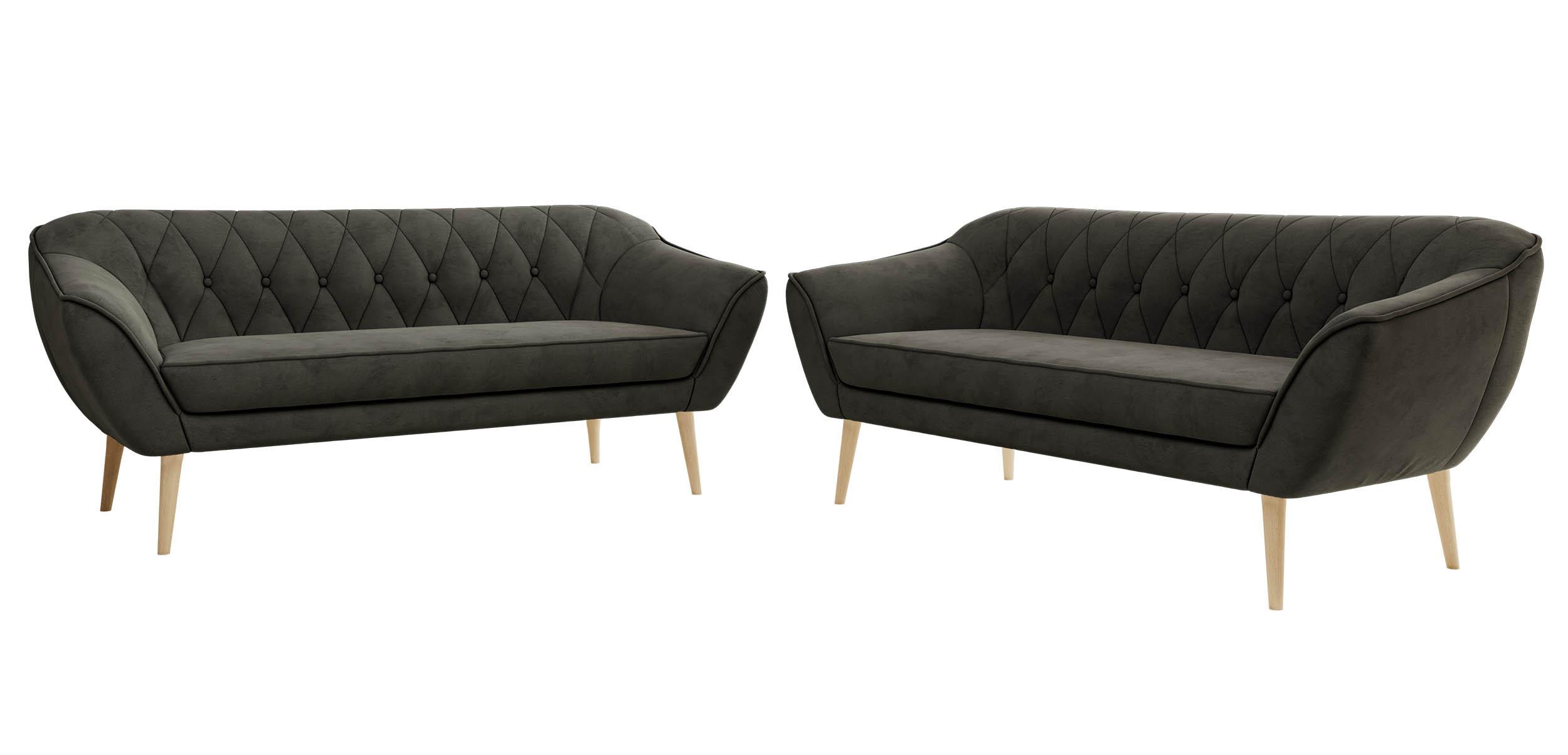 SITZGARNITUR PIRS 3+3 - Dunkelgrau Velvet - Holzbeine - Dunkelgrau/Buchefarben, Holzwerkstoff/Textil (180/75/74cm) - MKS