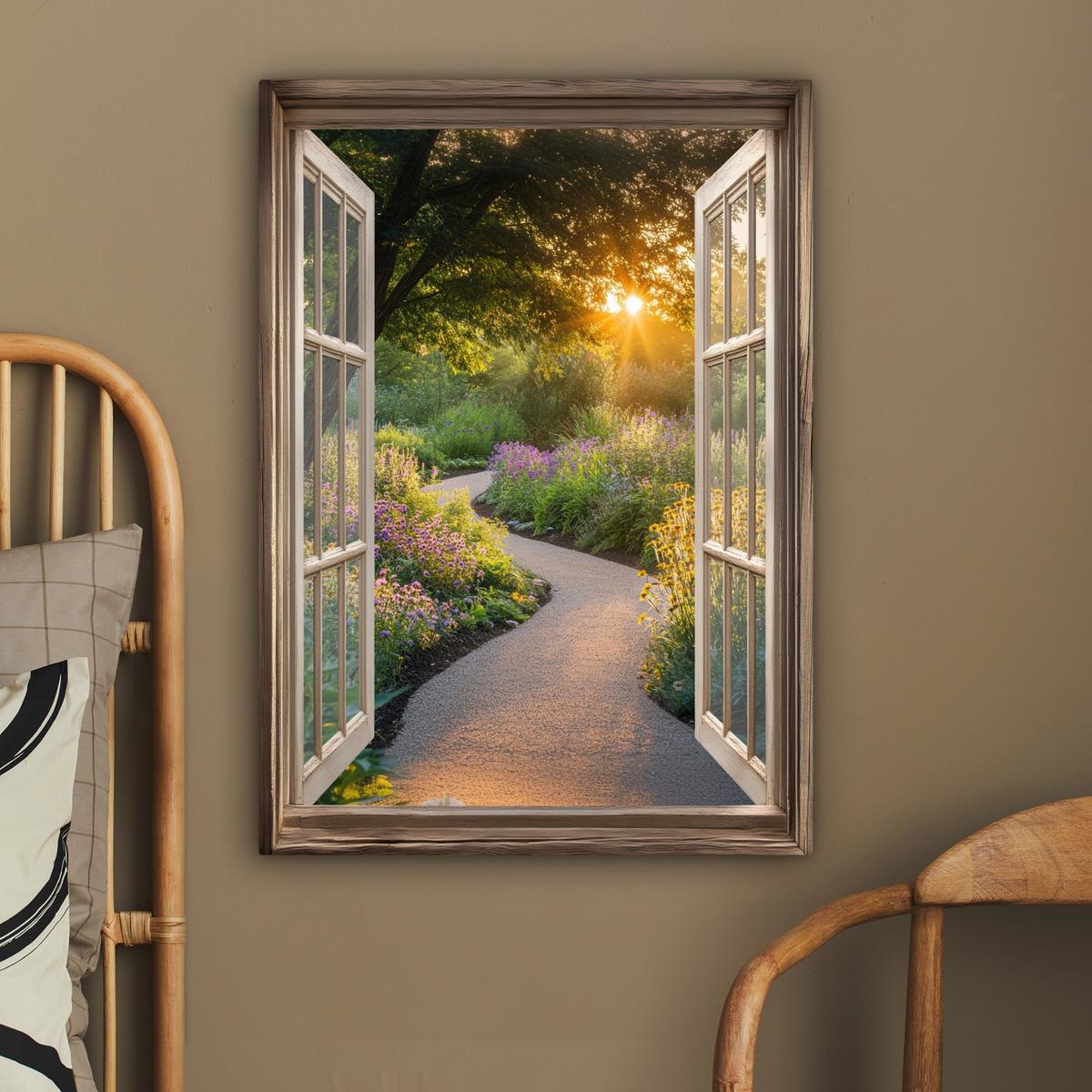 LEINWANDBILD Aussicht - Blumen - Natur - Sonne - Weg Wandbild Wohnzimmer 60x80 cm - Hellgelb, Textil (60/80cm) - MuchoWow