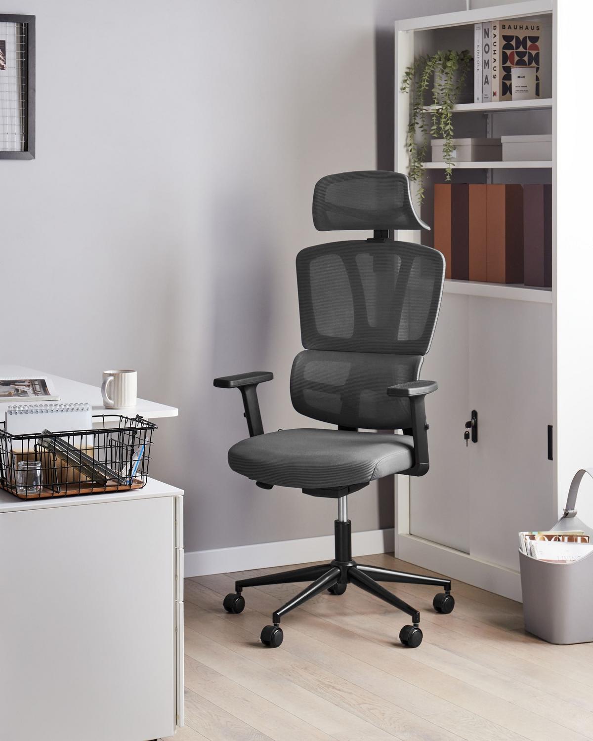 CHEFSESSEL Dunkelgrau Omega - Dunkelgrau, Textil (65/129/65cm) - Beliani