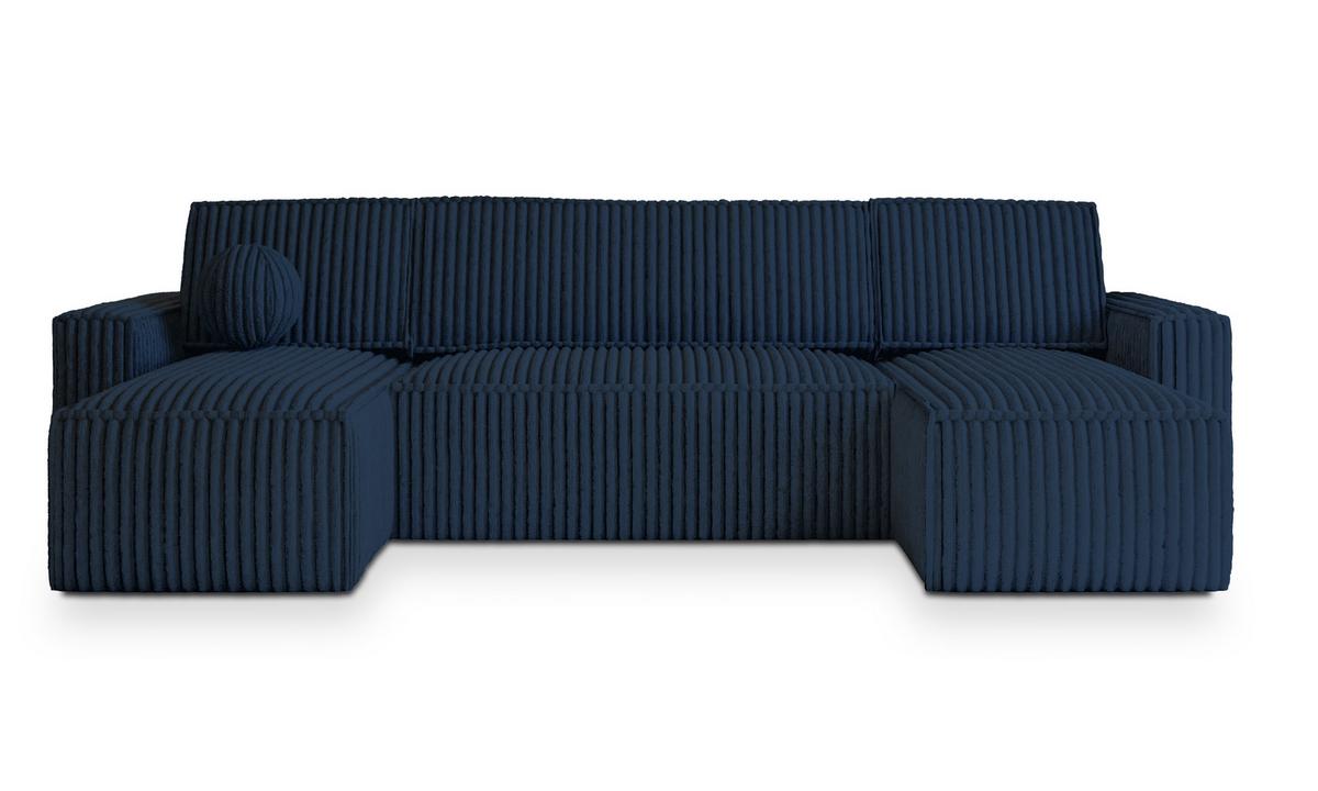 WOHNLANDSCHAFT PESANO T Blau Kordstoff mit Schlaffunktion - Blau/Grau, Holz/Kunststoff (306/85/140cm) - MASSENO