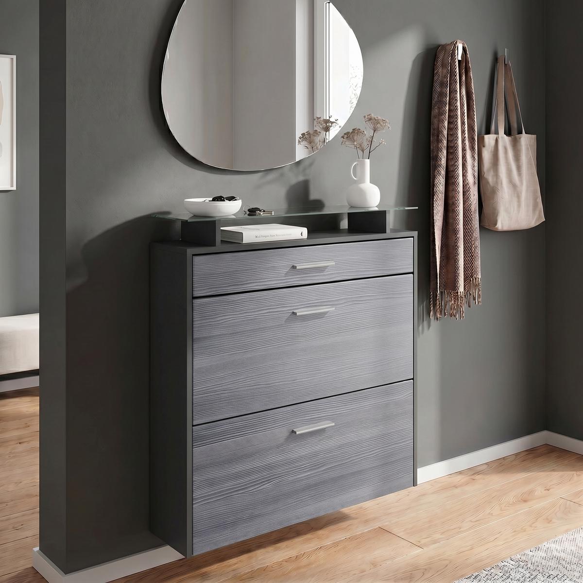 SCHUHSCHRANK Malea Fronten in Avola-Anthrazit - Anthrazit, Holzwerkstoff (89/96/23cm) - Vladon