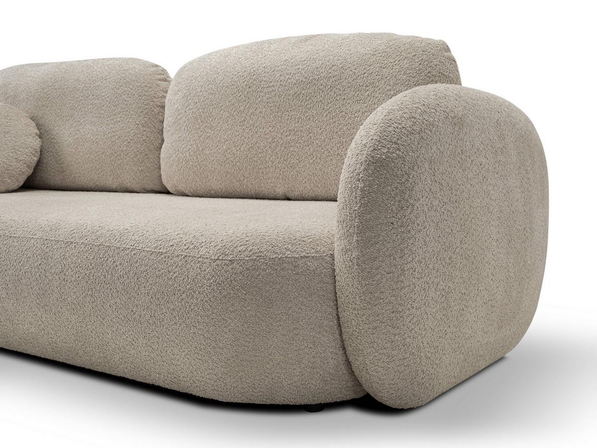 BETTSOFA AMICO Beige Bucle-Stoff mit Schlaffunktion - Beige, Holz (238/86.5/101cm) - MASSENO