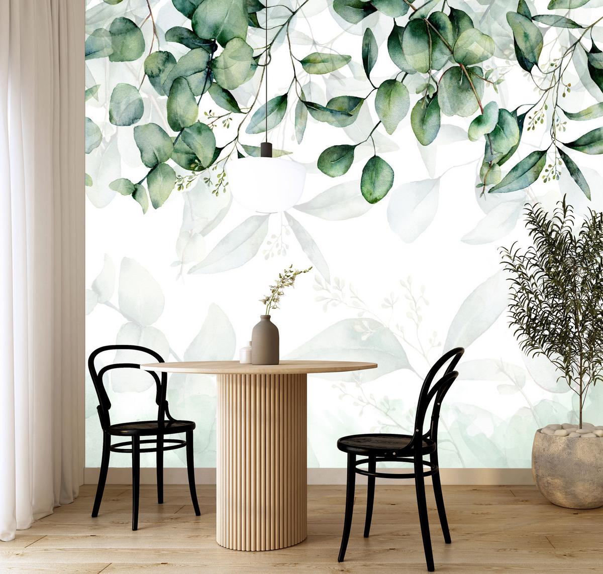 FOTOTAPETE Eukalyptus Blätter Pflanzen Natur 450x315 - Weiß/Grün, Papier (450/315cm) - Muralo