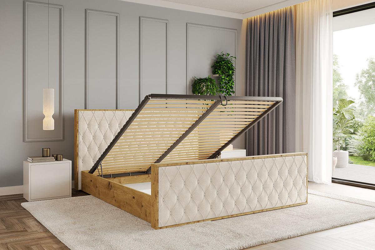 POLSTERBETT mit Bettkasten, Fußteil und Lattenrost, Boxbett ohne Matratze - ENZO5-Z 180x200 Beige - Creme, Holzwerkstoff/Textil (180/200cm) - ALTDECOR