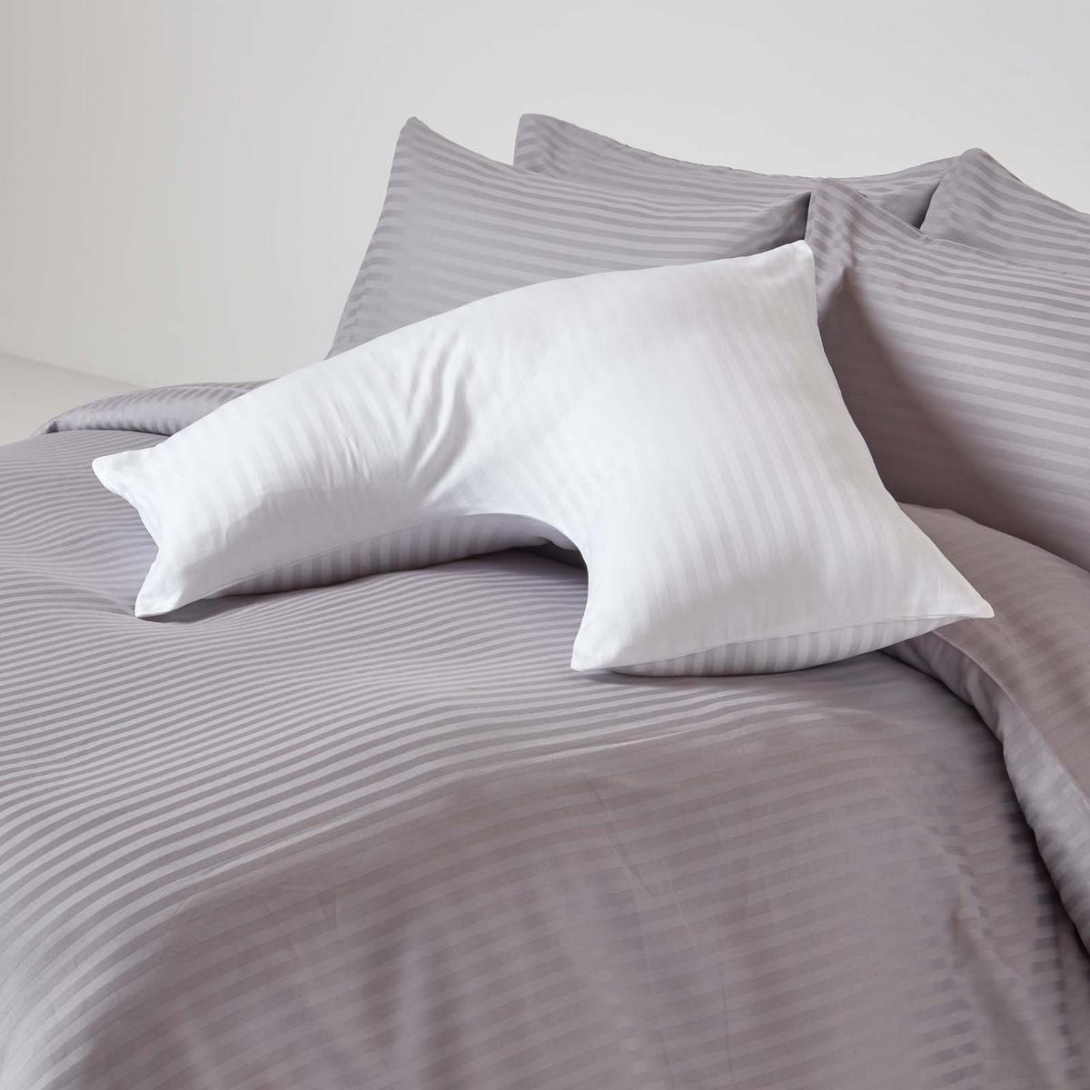 KISSENBEZUG für V-Form-Kissen, Damast-Streifen, Fadendichte 330 - Weiß, Textil (38/76cm) - Homescapes