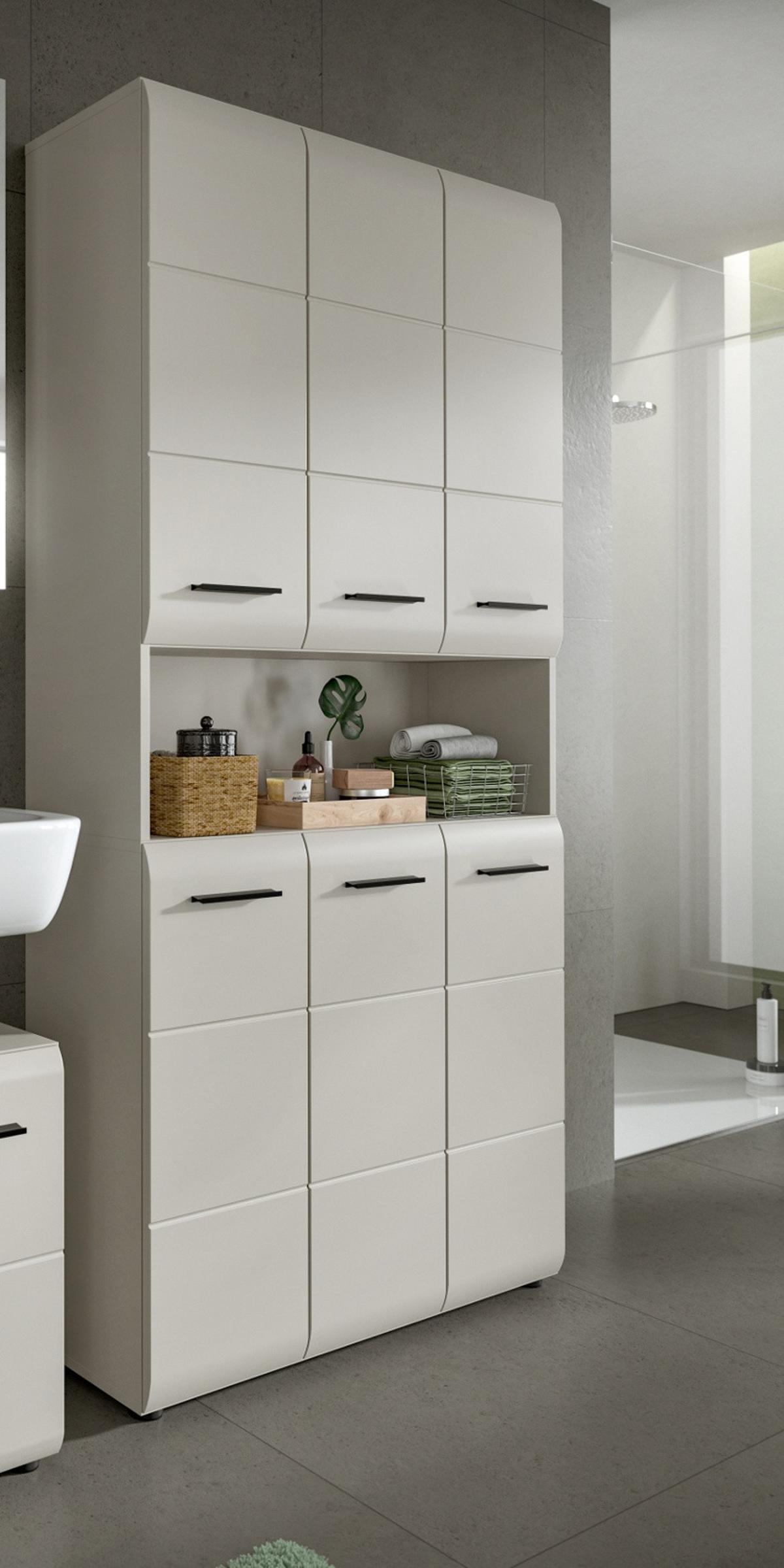 HOCHSCHRANK Kaschmir 90 x 185 cm, Badschrank XL 6-türig - Kaschmir/Schwarz, Holzwerkstoff/Kunststoff (90/185/30cm) - Inn.Furn