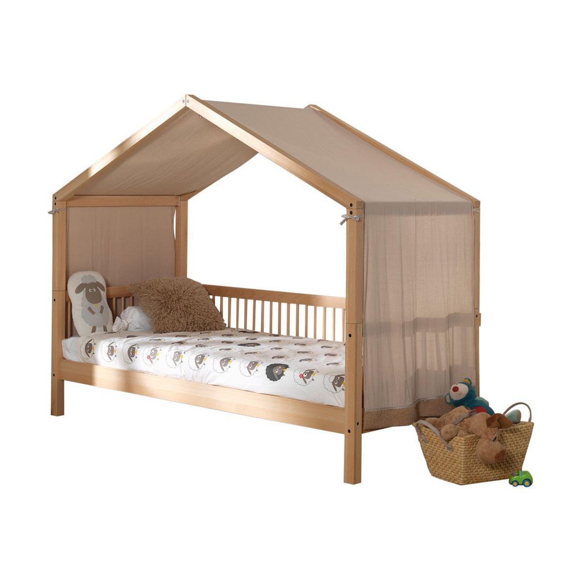 HAUSBETT Kelci 90x200 mit Textilhimmel + Umrandung Buche massiv natur - Buchefarben, Holz (90/200cm) - 58aufmkessel