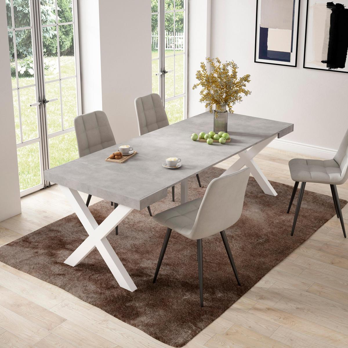 ESSTISCH ausziehbar 58 bis 222cm, für 10 Gäste, zementgrau, 58/90/73cm - Grau, Holzwerkstoff (90/222/73cm) - Skraut Home