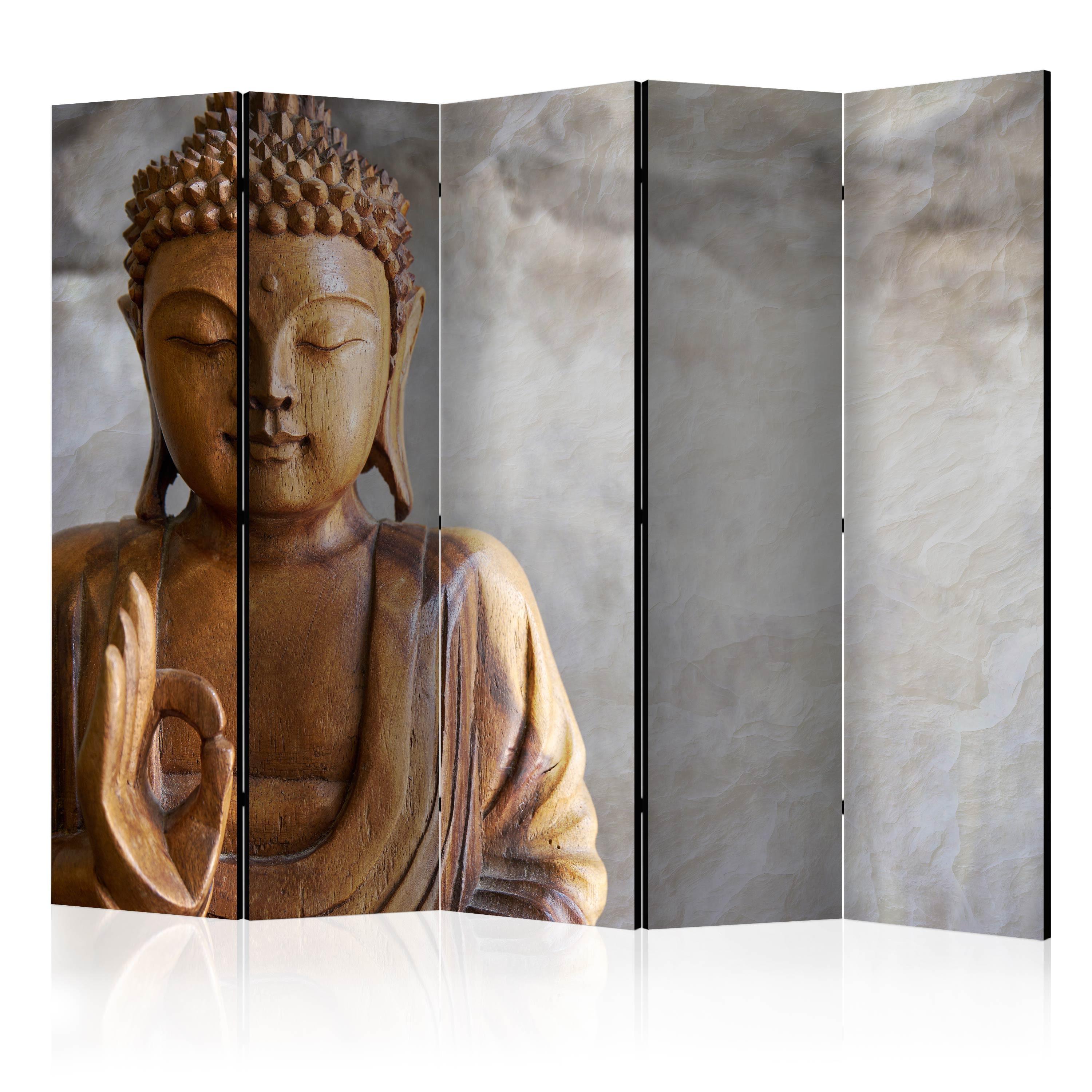 PARAVENT Einseitig Bedruckter 5-tlg 225x172 cm Buddha im Boho - Braun, Holz/Textil (225/172/3cm) - Muralo