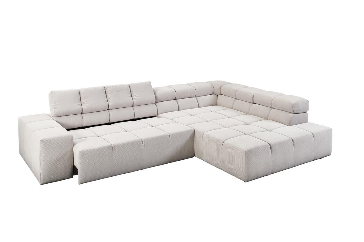 ECKSOFA MIT MOTORISCHEM SITZVORZUG NEVADA Silber Cord Relaxfunktion - Silberfarben/Schwarz, Kunststoff/Textil (319/215cm) - KAWOLA