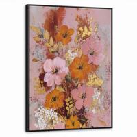 LEINWAND Bilder mit Rahmen - Malerei - Blumen - Rustikal - Rosa - 70x100 - Altrosa, Textil (70/100cm) - MuchoWow