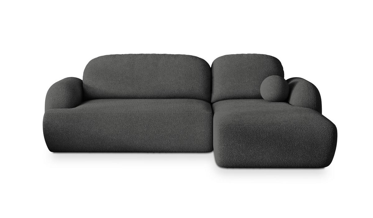 ECKSOFA MODENZA N R-S Grau Boucle-Stoff mit Schlaffunktion - Schwarz/Grau, Holz/Kunststoff (266/148cm) - MASSENO