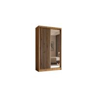 KLEIDERSCHRANK mit Spiegel-Schiebetüren und Aluminium-Leisten - LAMELO - 120 cm Artisan+Artisan+Schwarz - Schwarz/Eiche Artisan, Holzwerkstoff (120/216/61cm) - ALTDECOR