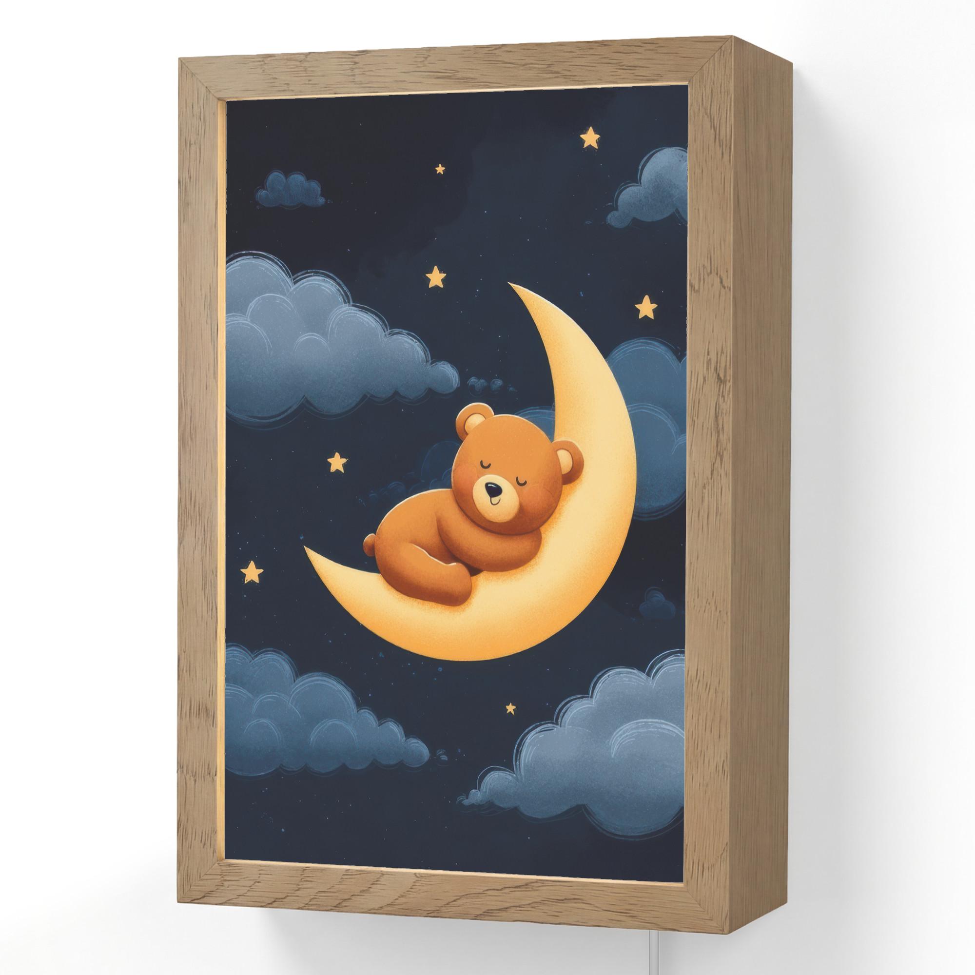WANDLEUCHTE Teddybär - Mond - Wolken - Sterne 20x30 cm - Dunkelblau, Holzwerkstoff (20/30/8cm) - OnlyWow