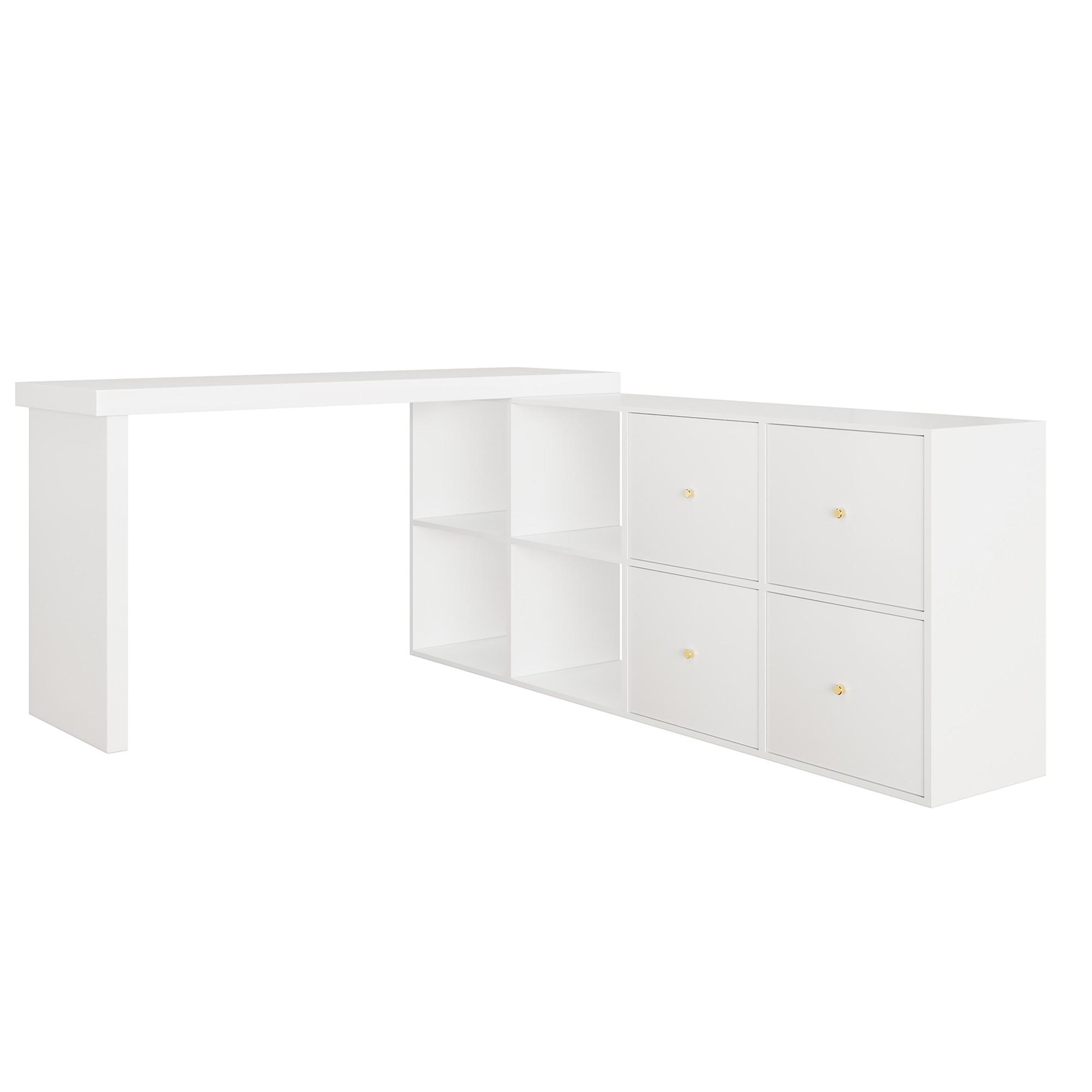 SCHREIBTISCH Weiß 360° Drehbar L-Form mit 4 Schubladen & 4 Fächern - Weiß, Holzwerkstoff (120/140/78cm) - Urban Meuble