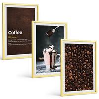 BILDER SET 3er Set - 40x60 cm Goldrahmen - Kaffeegetränk mit Schlagsahne - Goldfarben, Kunststoff (40/60cm) - TULUP