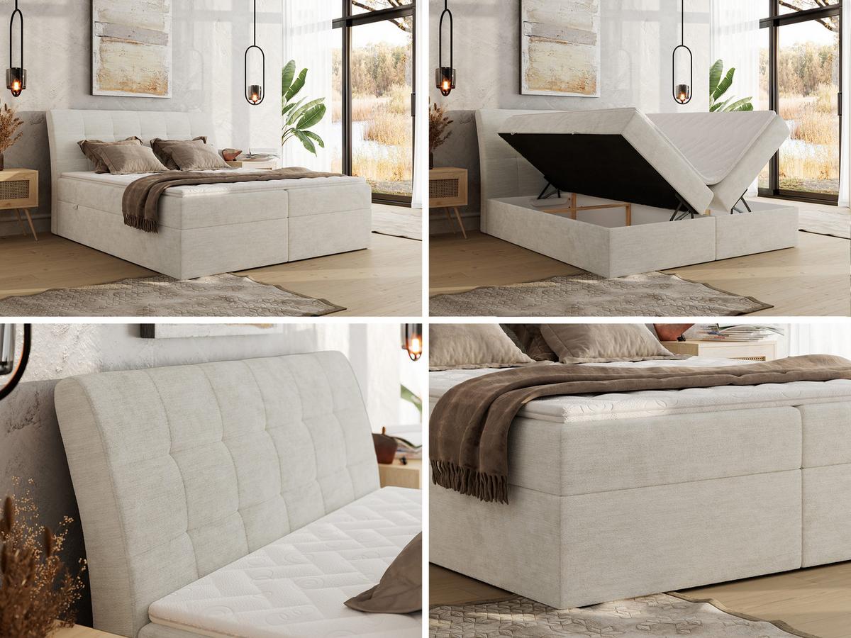 BOXBETT DAGOS 120/200 - Creme Schenille glatt - H3 - Topper T25 - Creme, Textil (120/200cm) - MKS