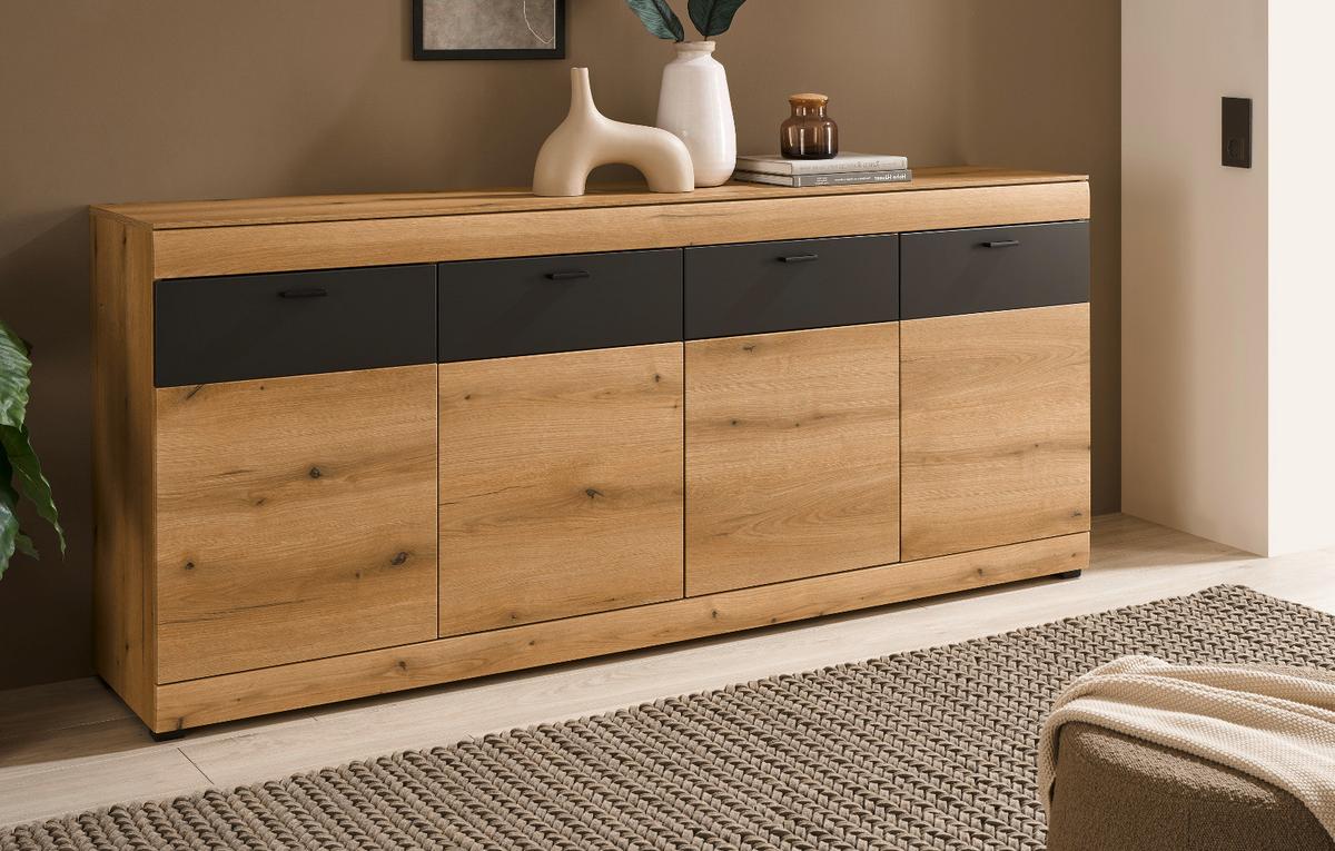 SIDEBOARD in Eiche, grau 200 cm, große kommode mit Soft-Close - Kaschmir/Eichefarben, Holzwerkstoff/Kunststoff (200/87/42cm) - Furn.Design