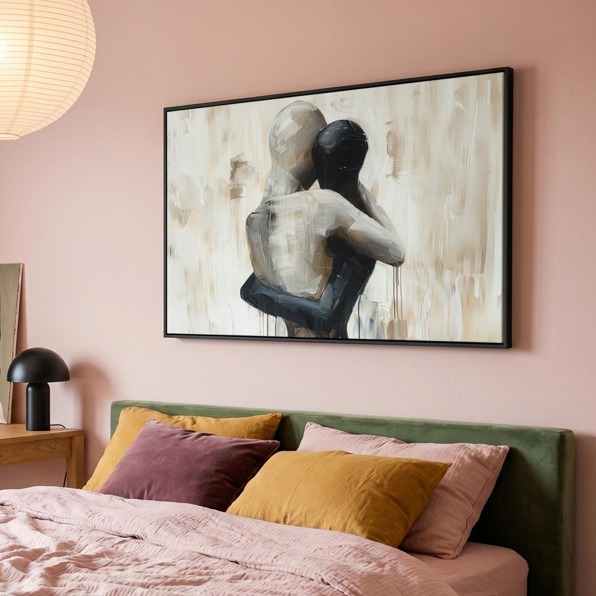 LEINWAND Bilder mit Rahmen - Abstrakt - Liebe - Schwarz und weiß - Modern - 120x80 - Schwarz, Textil (120/80cm) - MuchoWow