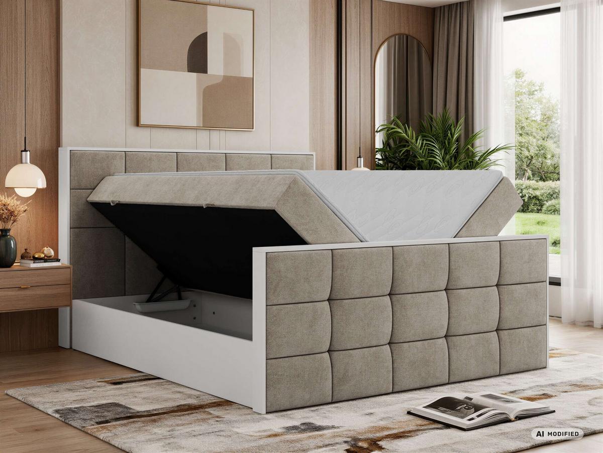 BOXBETT ALVIT DUO 180/200 - Greige Stukture - Topper Visco - H4 - Greige/Schwarz, Kunststoff/Textil (180/200cm) - MKS