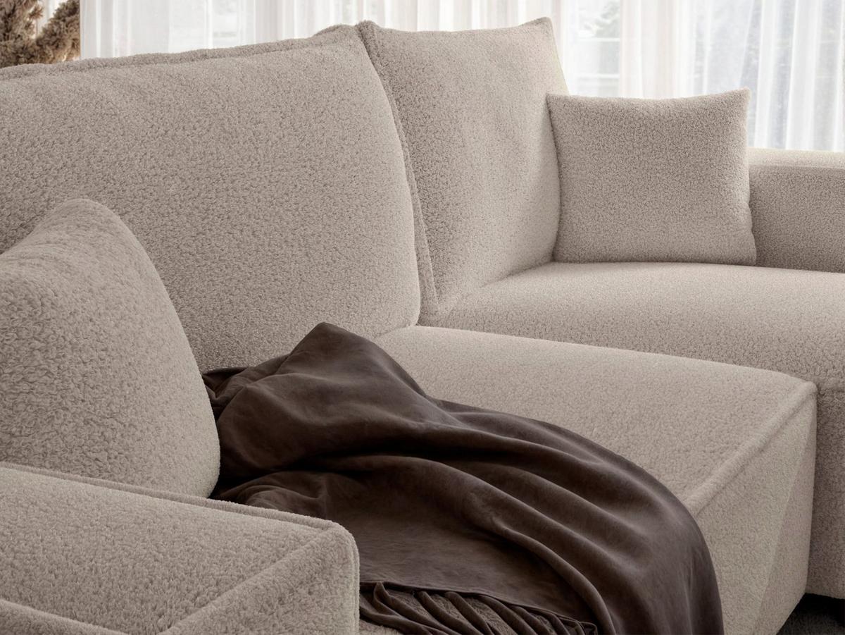ECKSOFA Scarlo Hellbeige Bouclé-Bezug - Ecru/Schwarz, Kunststoff/Textil (244/145cm) - Selsey