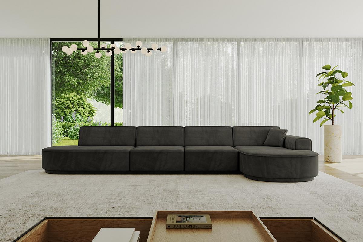 ECKSOFA Ottomane Rechts MARI-L3-v3 - 413x171x83 cm Schwarz Velours - Schwarz, Holzwerkstoff/Kunststoff (171/413cm) - ALTDECOR