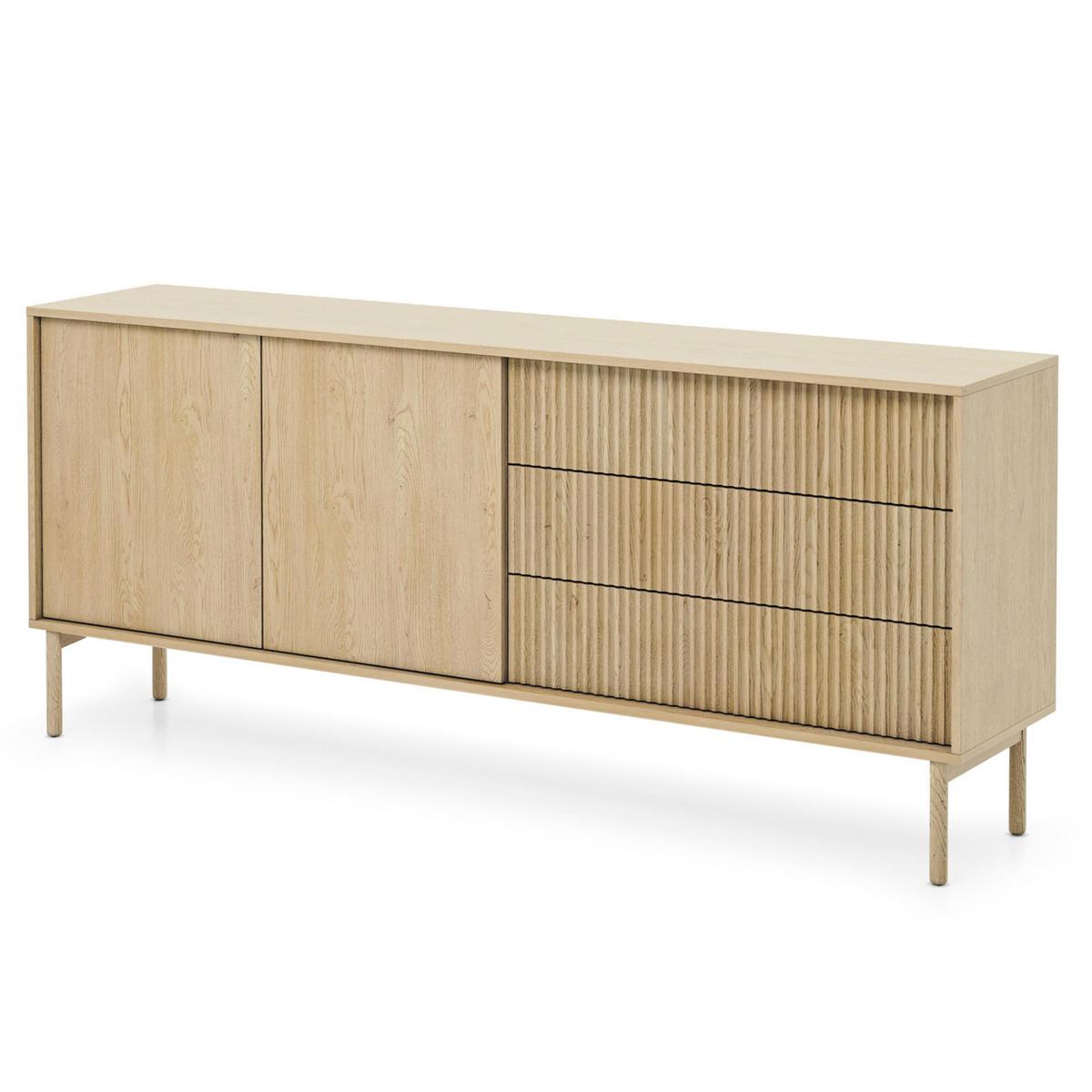 SIDEBOARD Trentinis 2T 3S Beige 187,1/41,4/39,5 cm – Geriffelte Fronten - Eichefarben, Holzwerkstoff/Metall (187.1/79.8/39.5cm) - AX Living