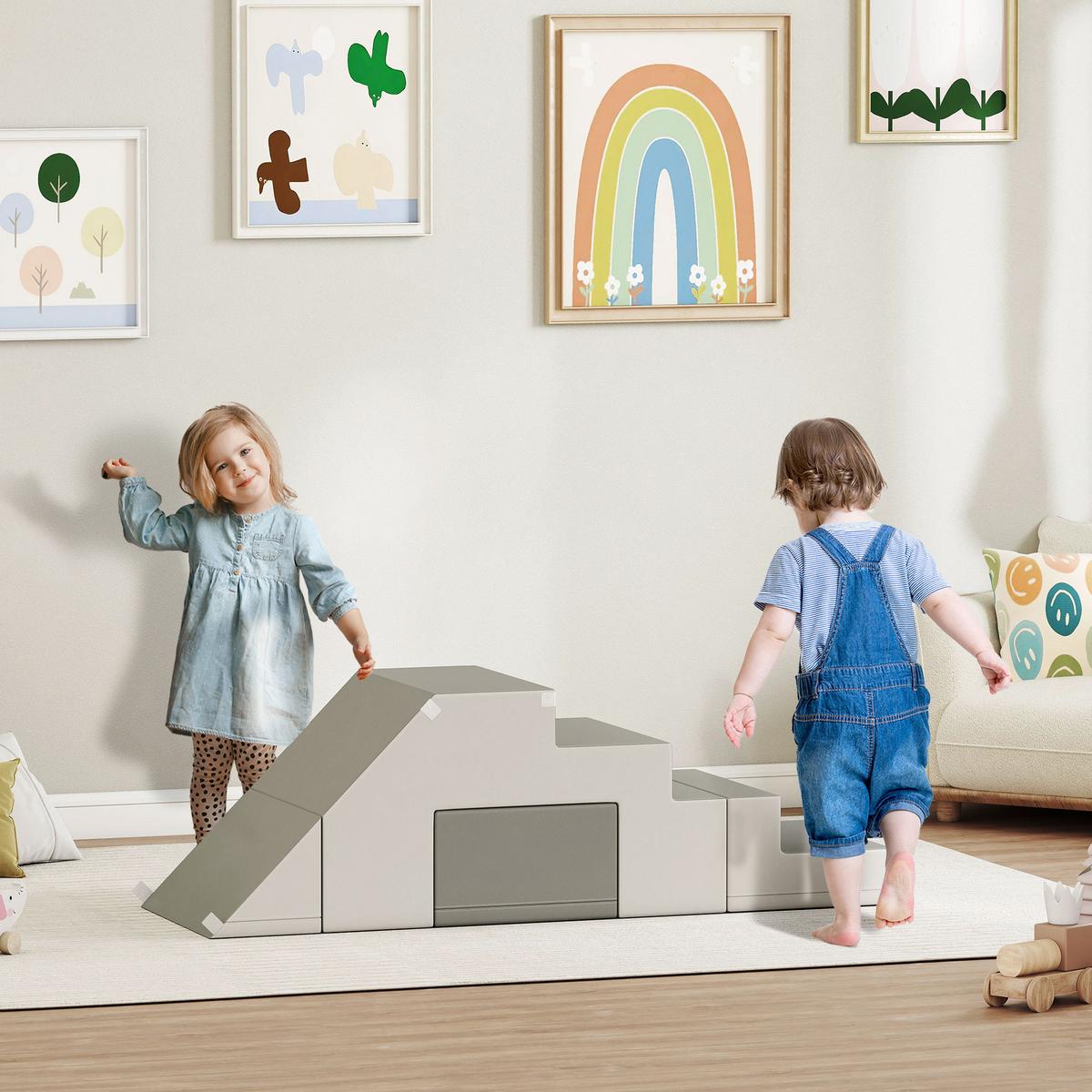 BAUSTEINSET 2er-Set Schaumstoff Bausteine Bauspielzeug für 1-3 Jahre alt Kinder - Grau, Kunststoff (49/47/147cm) - HOMCOM
