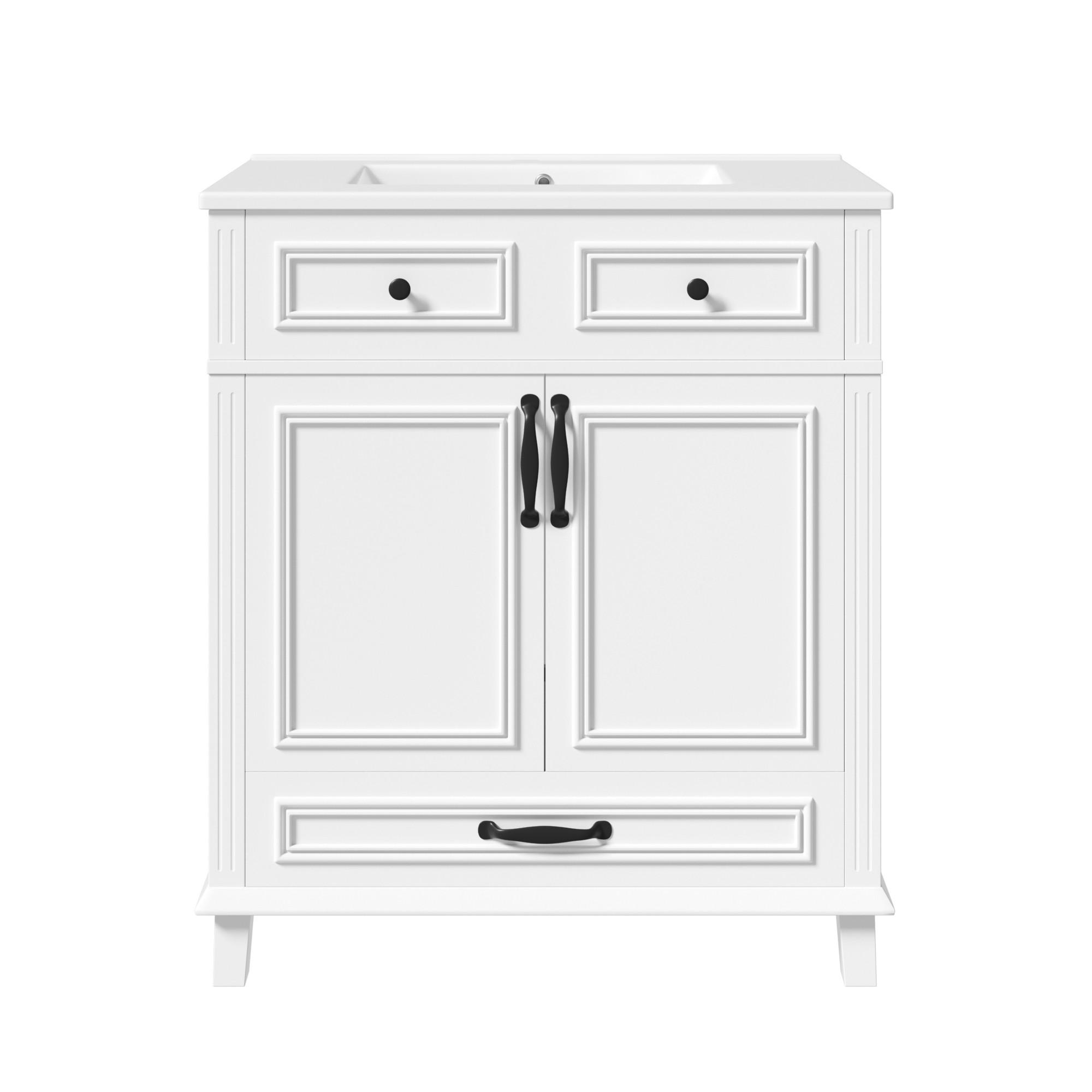 WASCHTISCH Freistehend Weiß mit Keramikbecken & 9 Fächern - Weiß, Holzwerkstoff (77/86/46cm) - Urban Meuble