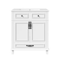 WASCHTISCH Freistehend Weiß mit Keramikbecken & 9 Fächern - Weiß, Holzwerkstoff (77/86/46cm) - Urban Meuble