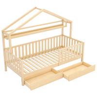 KINDERBETT HAUSBETT 90x200 massivholz in natur mit 2 schubladen - Naturfarben, Holz (90/200cm) - Urban Meuble