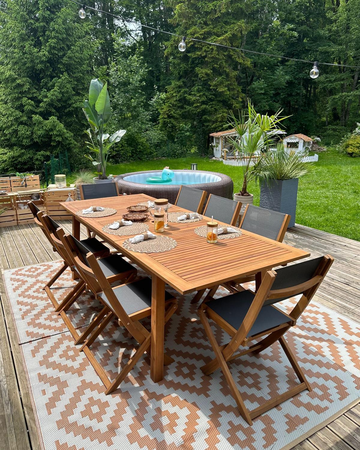 GARTENMÖBEL SET 8-Sitzer Akazienholz hellbraun 8-Sizer Textilbespannung grau Cesana - Hellbraun/Grau, Holz - Beliani