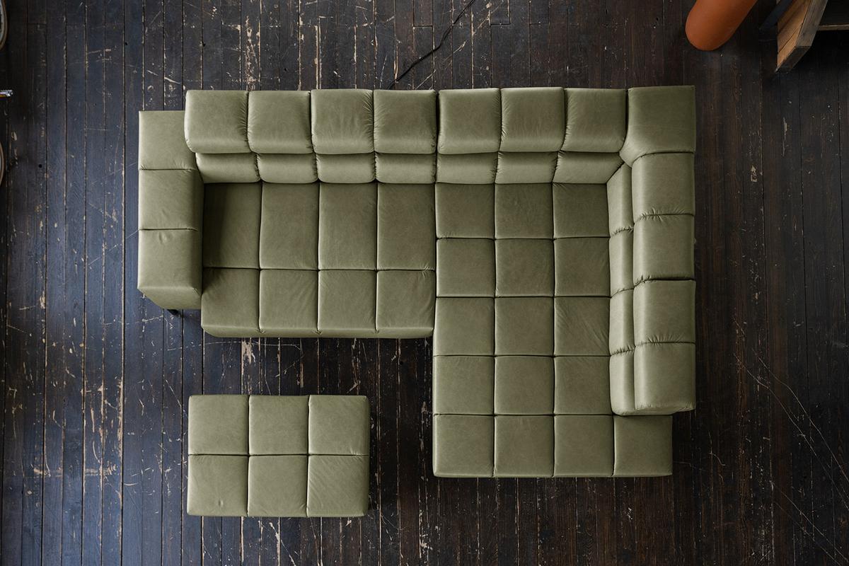 ECKSOFA NELSON Grün Leder Relaxfunktion - Schwarz/Olivgrün, Leder/Metall (321/216cm) - KAWOLA