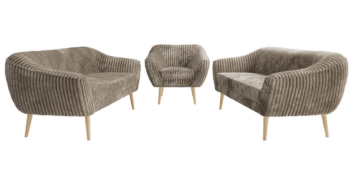 SITZGARNITUR PIRS 3+3+1 - Hellbraun Cord - Holzbeine - Hellbraun/Buchefarben, Holzwerkstoff/Textil (180/75/74cm) - MKS