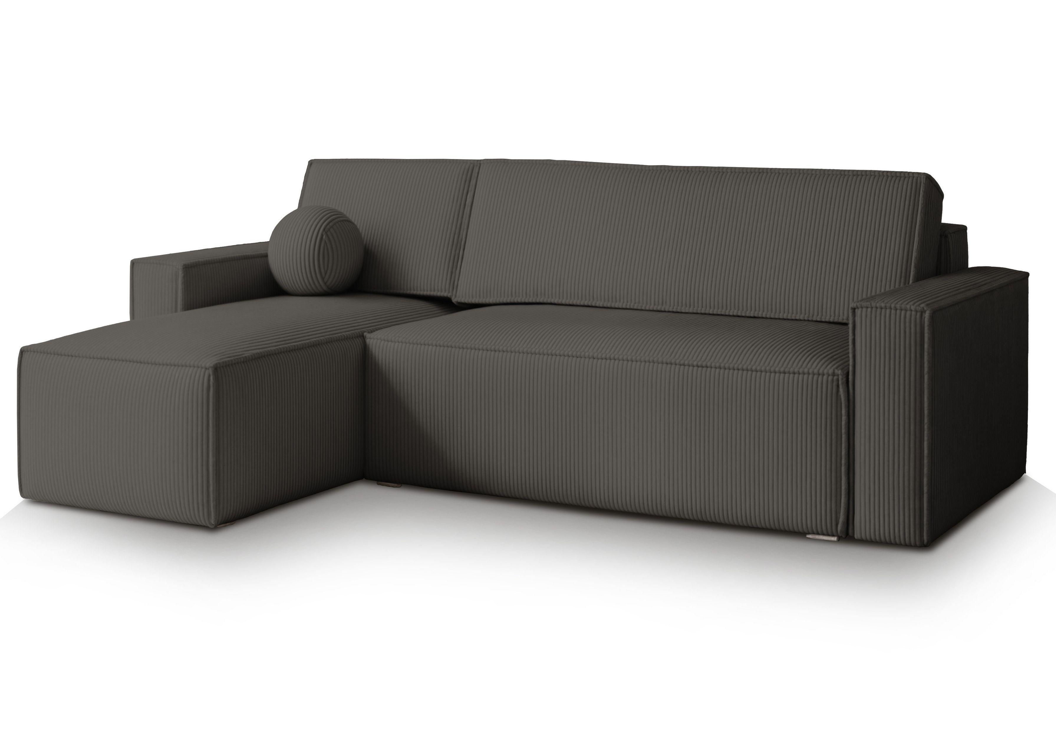 ECKSOFA RAVELO P Graphitfarben Kordstoff mit Schlaffunktion - Graphitfarben/Grau, Holz/Kunststoff (240/140cm) - MASSENO