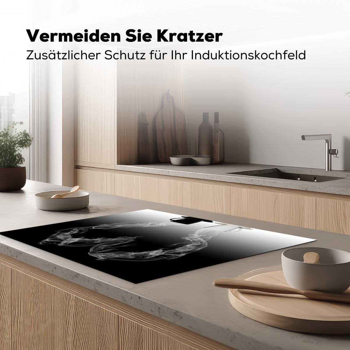 HERDABDECKPLATTE Kaffee - Herz - Schwarz und weiß - Tassen Induktionsmatte 77x59 cm - Weiß, Kunststoff (77/59/0.2cm) - MuchoWow