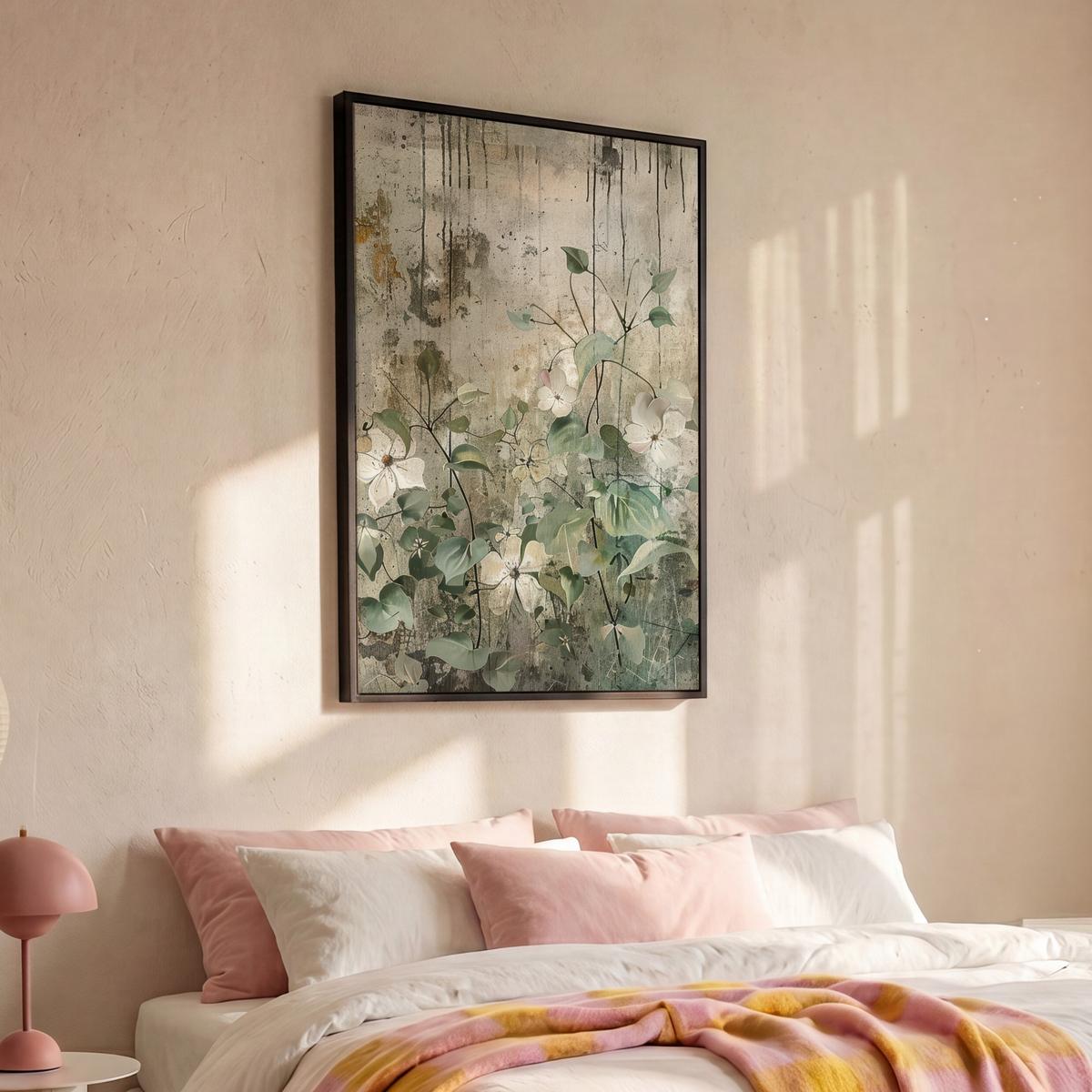 LEINWAND Bilder mit Rahmen - Blumen - Blätter - Abstrakt - Modern - 100x150 - Grau, Textil (100/150cm) - MuchoWow