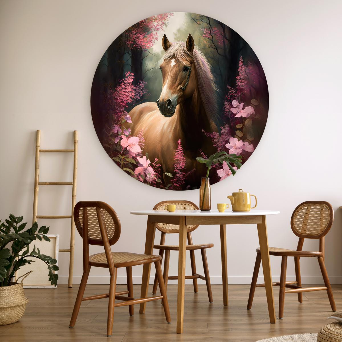 WANDBILD Pferd - Blumen - Rosa - Natur - Wald Deko Groß 150x150 cm - Altrosa, Kunststoff (150/150cm) - MuchoWow