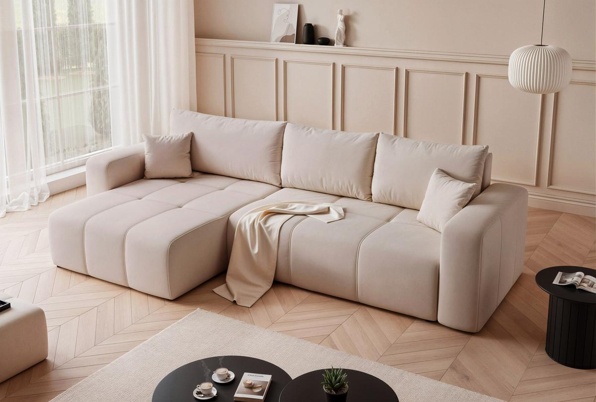 ECKSOFA PEDRO mit Schlaffunktion und Bettkasten Beige - Beige, Holzwerkstoff/Textil (278/145cm) - Idohome