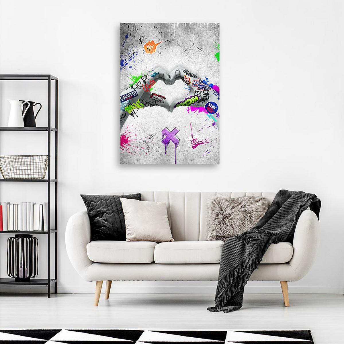 LEINWANDBILD Street Art Herz 40x60cm - Grau, Textil (40/60cm) - Feeby
