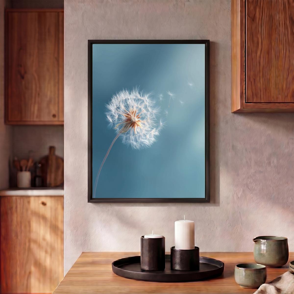 LEINWAND Bilder mit Rahmen - Löwenzahn - Wind - Blau - 30x40 - Blaugrau, Textil (30/40cm) - MuchoWow