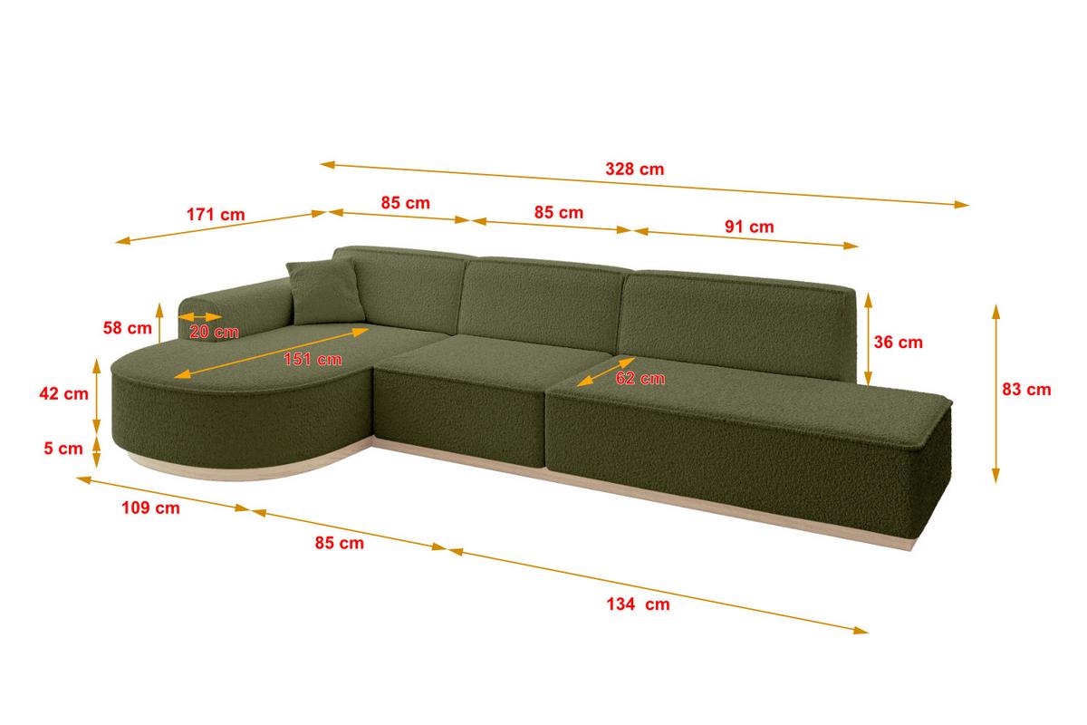 ECKSOFA Ottomane Links ARRIO-L2 - 328x171x83 cm Grün - Grün, Holzwerkstoff/Textil (328/171cm) - ALTDECOR