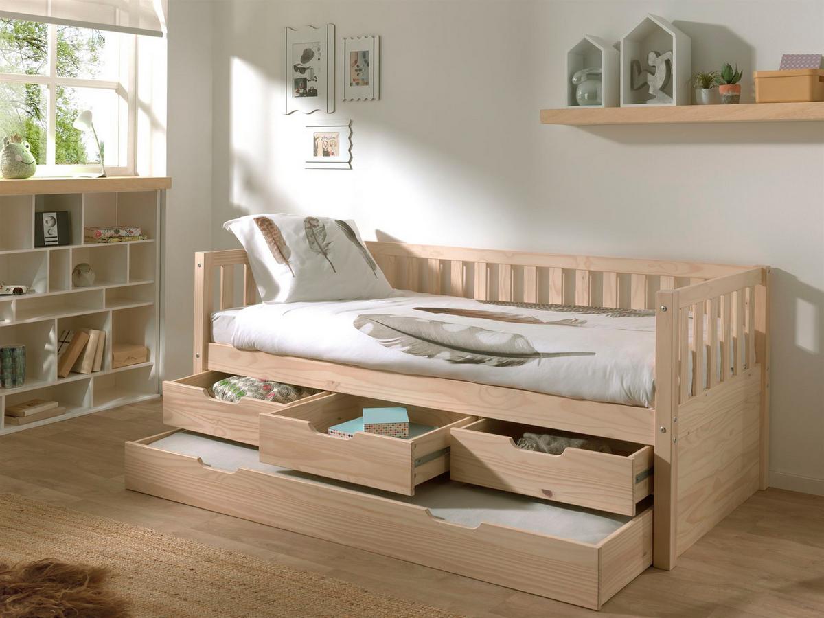 AUSZIEHBETT Karena 211x86x98 aus Massivholz in natur - Kieferfarben, Holz (90/200cm) - 58aufmkessel