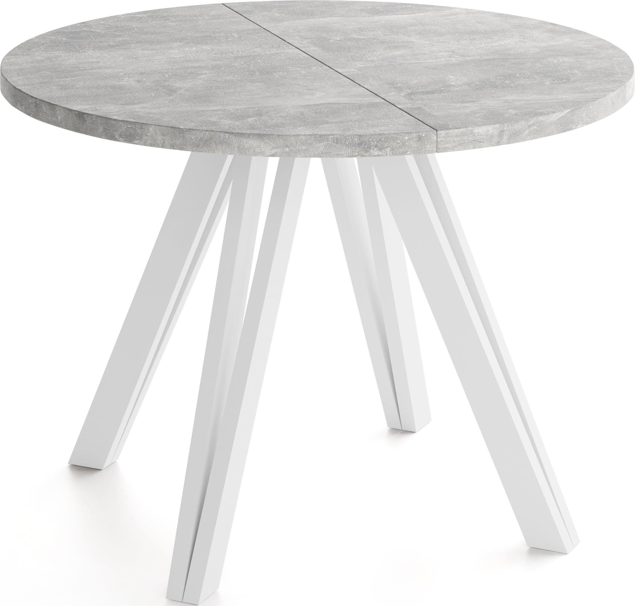 ESSTISCH Ravero runder ausziehbarer, Beton grau 100-180/100/77 cm - Hellgrau/Weiß, Holz/Holzwerkstoff (100/180/76.5cm) - WFL GROUP
