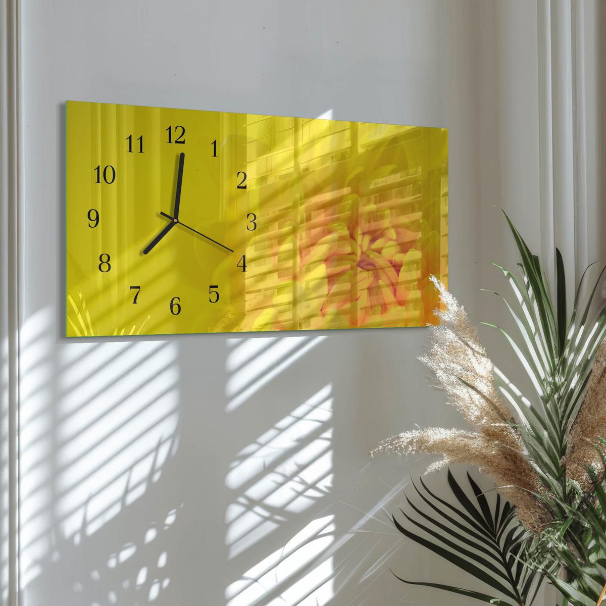 WANDUHR aus Glas 60x30 cm - Blume - Gelb, Glas (60/30/0.4cm) - TULUP
