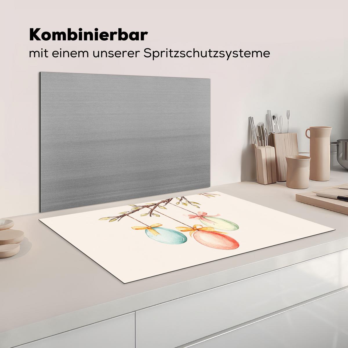 HERDABDECKPLATTE Osterkuchen - Schleife - Eier Induktionsschutz 81.6x52.7 cm - Creme, Kunststoff (81.6/52.7/0.2cm) - MuchoWow